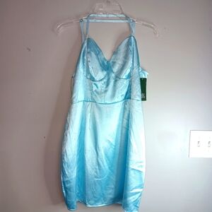 Wild Fable Blue Satin Chemise with Sweetheart Neckline Size XL NWT